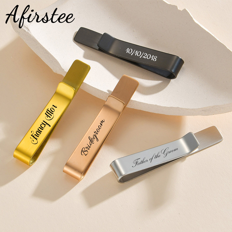 Tie Bar Set Gift - Afirstee Klip Dasi Nama Terukir Baja