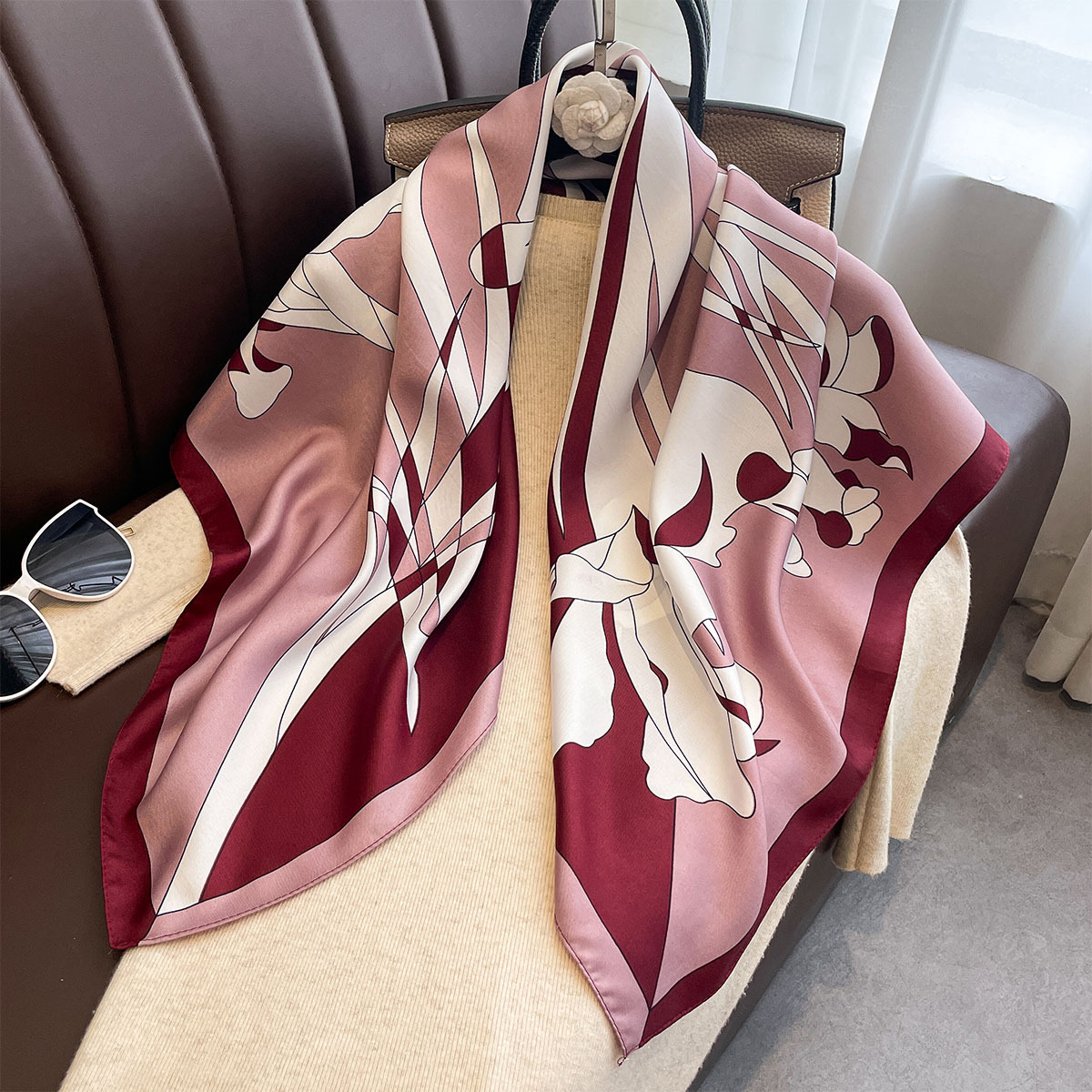 Silk Neck Scarf - Selendang Persegi Mewah 90*90Cm Bahan Twill
