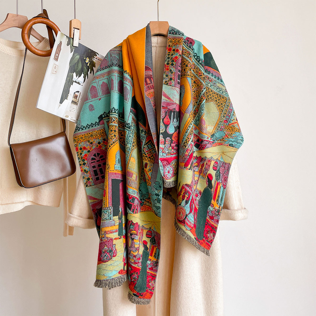 Woven Scarf Blanket - Syal Wanita Imitasi Kasmir, Kerudung Reversible,