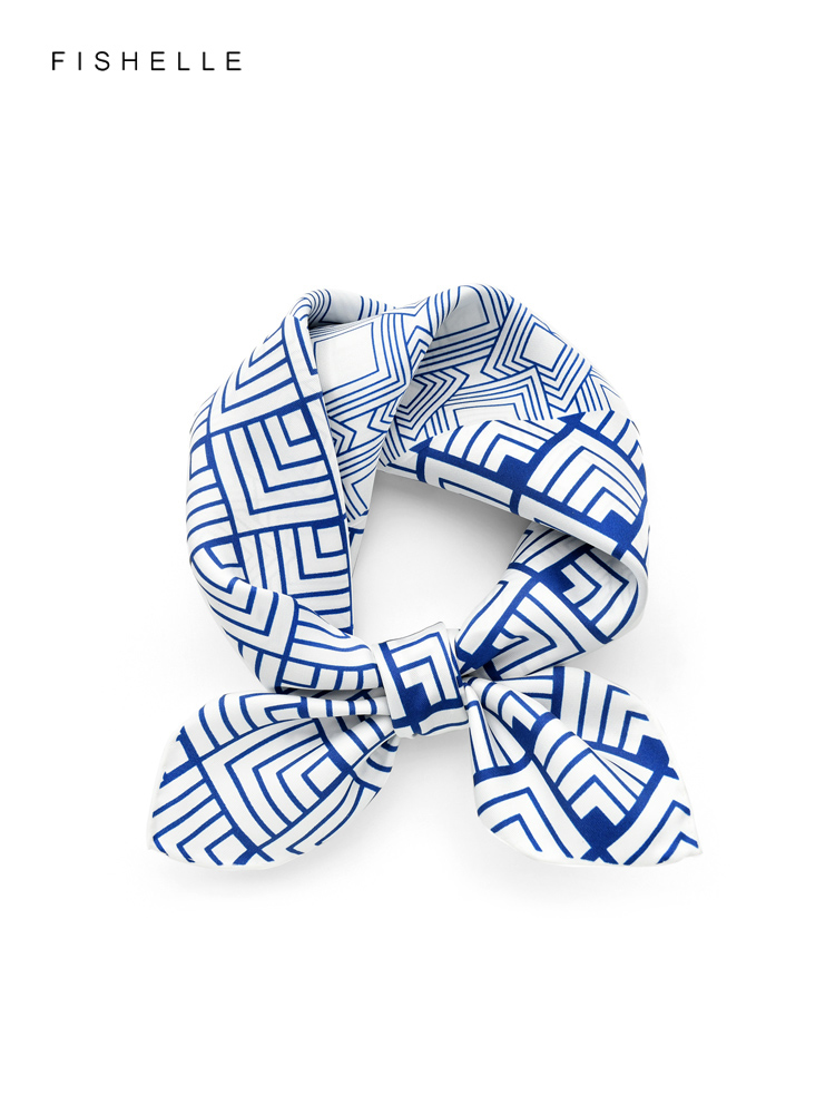 Silk Neck Scarf - Cina Klasik Biru Putih Porselen Syal