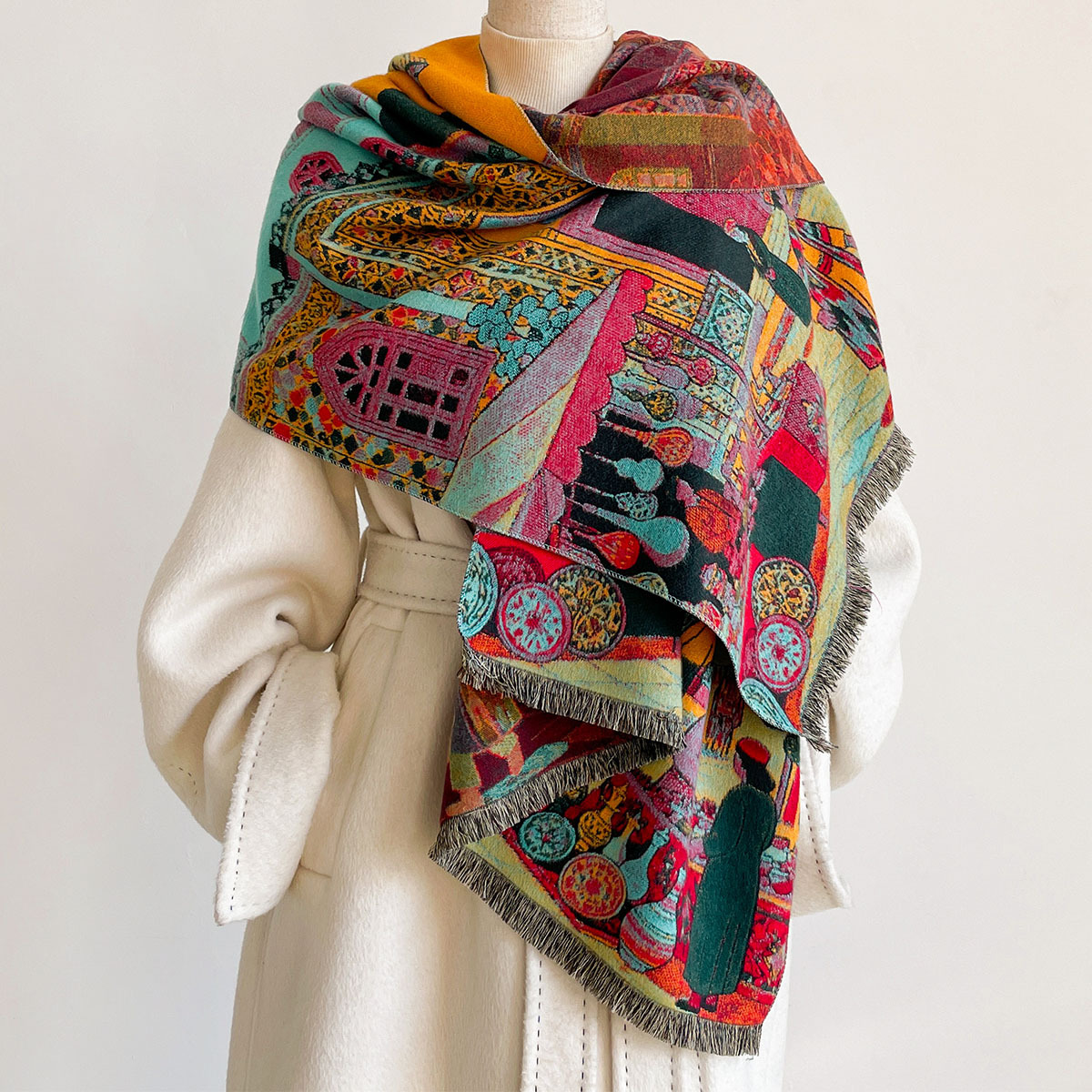 Syal Wanita Imitasi Kasmir, Ke - Woven Scarf Blanket ulasan dan harga