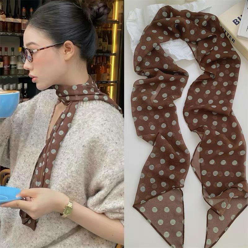 Syal Sutra Motif Bunga Polka D - Silk Neck Scarf ulasan dan harga
