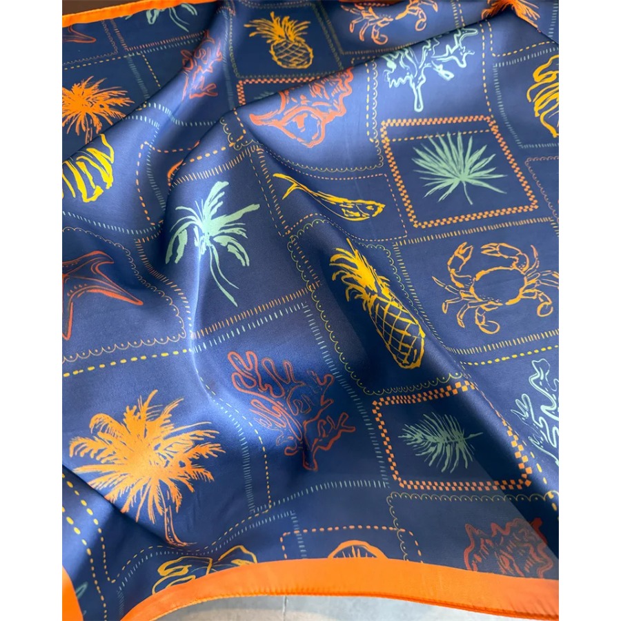 Syal Sutra Persegi Motif Biru  - Bandana Cotton ulasan dan harga